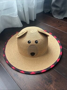 Flap Jack Kids Straw Sun Hat Bear - size M, ages 2-4